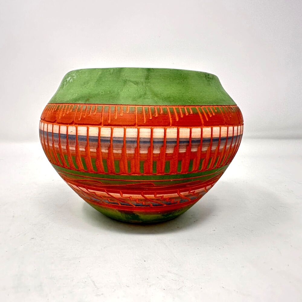 Navajo Etched Pottery Vase Native American Handcrafted Clay Pot Southwest Decor